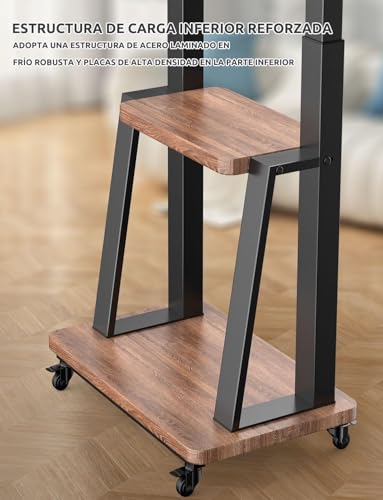 TETVIK Soporte de Piso para TV Móvil con Ruedas de 32 a 75 Pulgadas,Base para TV VESA 200x200-600x400mm,Carrito de TV para Pantalla Altura Ajustable,Soporta hasta 60 KG,Resistente y Fácil de Armar