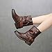 JESPER Vintage Women Round Toe Booties Faux Leather Zipper Square Heel Ruffle Boots Shoes Coffee
