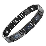 Mens Link Black Bracelet Stainless Steel -Titanium Elements - Blue Carbon Fiber Insets (Magnetic Therapy)
