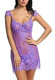 POGT Sexy Lace Chemise Babydoll Transparent Underwear Dress Lingerie with G-string