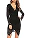 Zeagoo Women V-Neck Long Sleeve Floral Lace Bodycon Irregular Party Pencil Dress