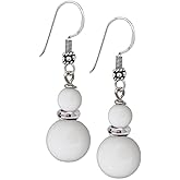 VN Jewelry Handmade Women's Natural Gemstone Double Beaded Sterling Silver Dangle Drop Earrings | Gift for Women, Girls