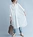 Yesno QE2 Women Long Button-Down Shirts Dress Casual Maxi Loose Hi-Low 100% Cotton,One Size,White,One Size,White