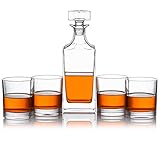 Whiskey Decanter Set - Perfect for Whiskey, Wine, or Liquor - Includes a (Lead-Free) 800 Milliliter Decanter with 4 Matching Glasses