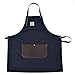 Aprons For Men And Women With Leather Pocket - Chef Kitchen Canvas Hairstylist Apron - Navy Blue