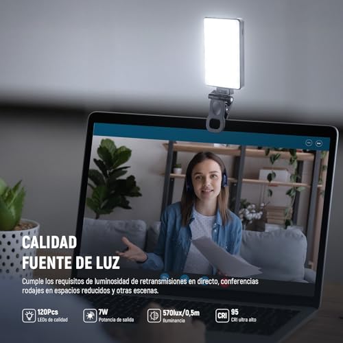 NEEWER Básico LED Selfie Luz Teléfono, Luz Relleno con Clip Recargable 2500-9000K, Películas en Color/Difusor/3000mAh, Luz Videoconferencia Regulable CRI95+ para iPhone Cámara Laptop Zoom Call,BL120B