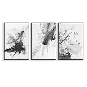 Framed Canvas Wall Art for Living Room, Bedroom Abstract Ink Painting Canvas Prints for Home Decoration Ready to Hanging - 16"x24"x3 Panels