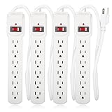 Maxxima 6 Outlet Power Strip Surge Protector 300 Joules, 2FT Cord, Switch (4 Pack)