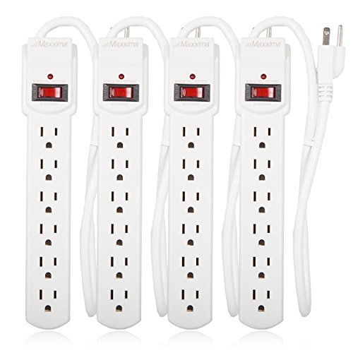 Maxxima 6 Outlet Power Strip Surge Protector 300 Joules, 2FT Cord, Switch (4 Pack)