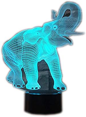 3D Illusion Lamp Excited Elephant Led Night Light, USB Powered 7 Colours Flashing Touch Switch Bedroom Decoration Lighting for Kids Christmas Gift