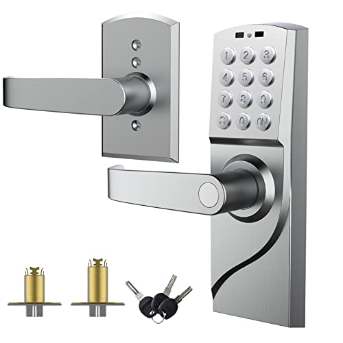 Photo 1 of Door Lock with Keypad, Digital Smartcode Door Lock for Front Door, Commercial Keyless Door Lock, keyless Entry Door Lock with Handle for Bedroom, Office, and House Rental, Silvery (Left Hand)