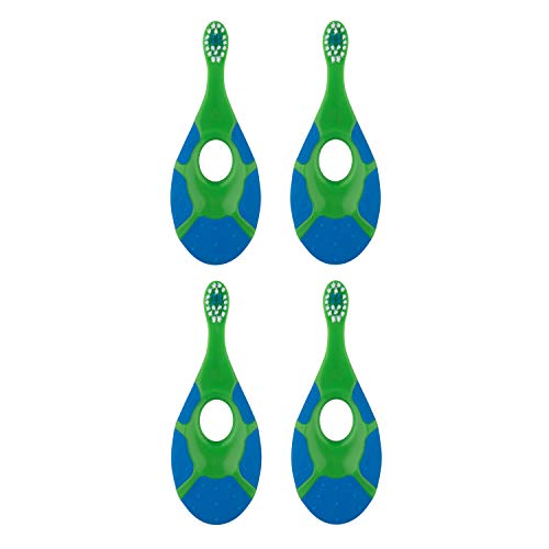 Baby/Toddler Small Teether Toothbrushes 4-Pack, Oral Hygiene, Blue and Green