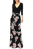 SUNNOW Womens Sexy Ladies Deep V Neck Party Dress Maxi Long Evening Dress (L, Black2)