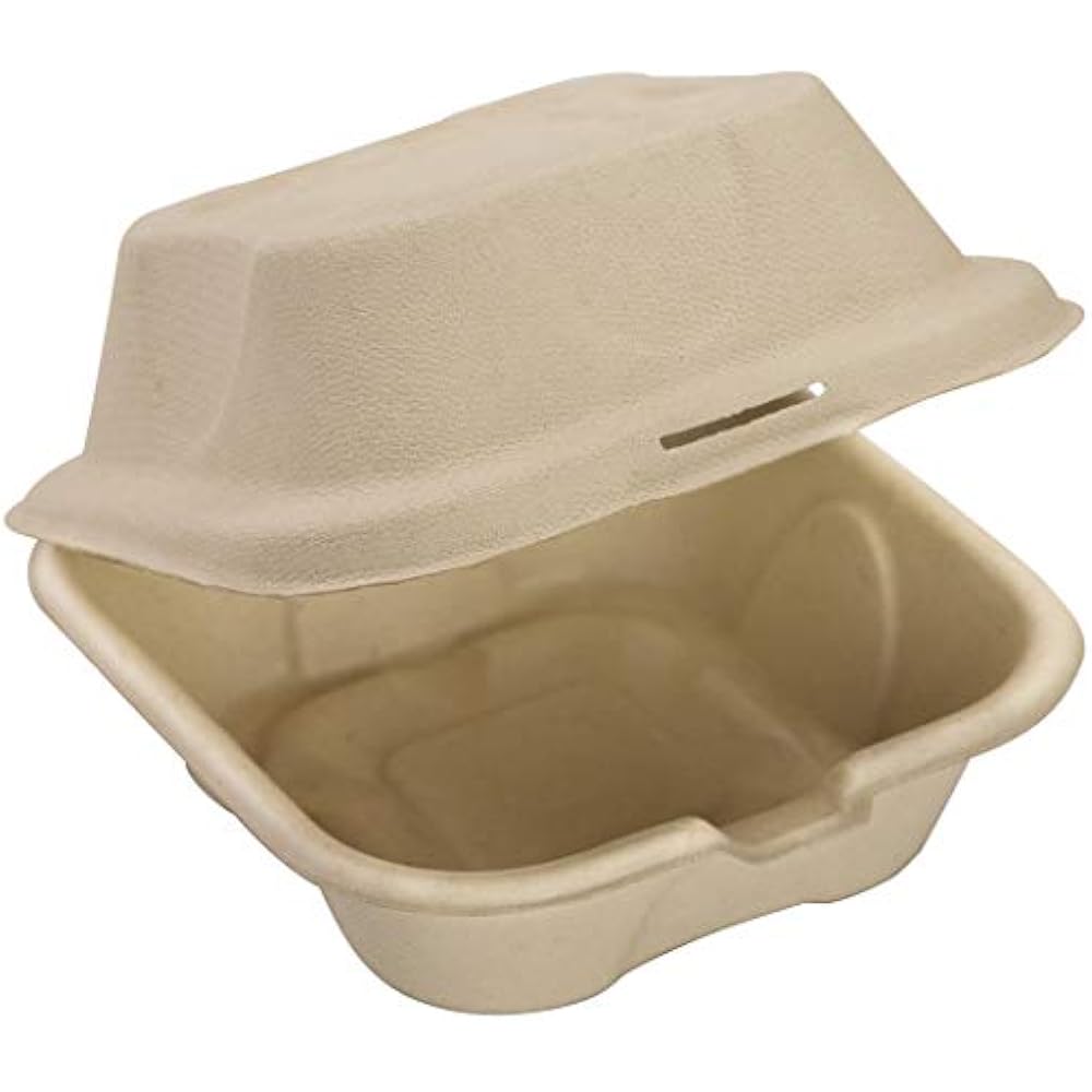 Biodegradable Clamshell Take Out Containers 6x6 Food With Hinged Lid