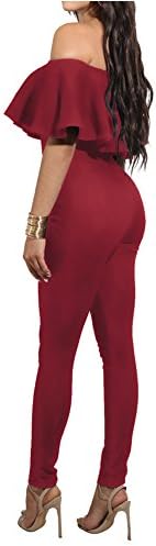 Womens Solid Color Sexy Strapless Falbala Flounced Tight Jumpsuit Rompers