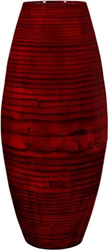 Bamboo Vase Centerpiece - Wood Grain Design, 16" Tall ~ Décor for Living Room and Coffee Tables (Dark Red 3)