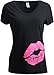 Neon 80s Pink Lips | Cute Vintage Lipstick Sexy Kiss V-Neck T-Shirt for Women