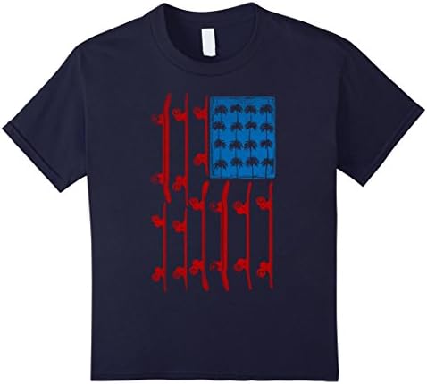 Kids American Flag Skateboard Palm Tree Distressed T-Shirt 12 Navy
