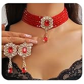 Missgrace Women Silver Black Green Red Rhinestone Crystal Tassels Bridal Necklace Earrings Sets Teardrop Necklace Dangle Earrings Set for Wedding Brides Bridesmaid