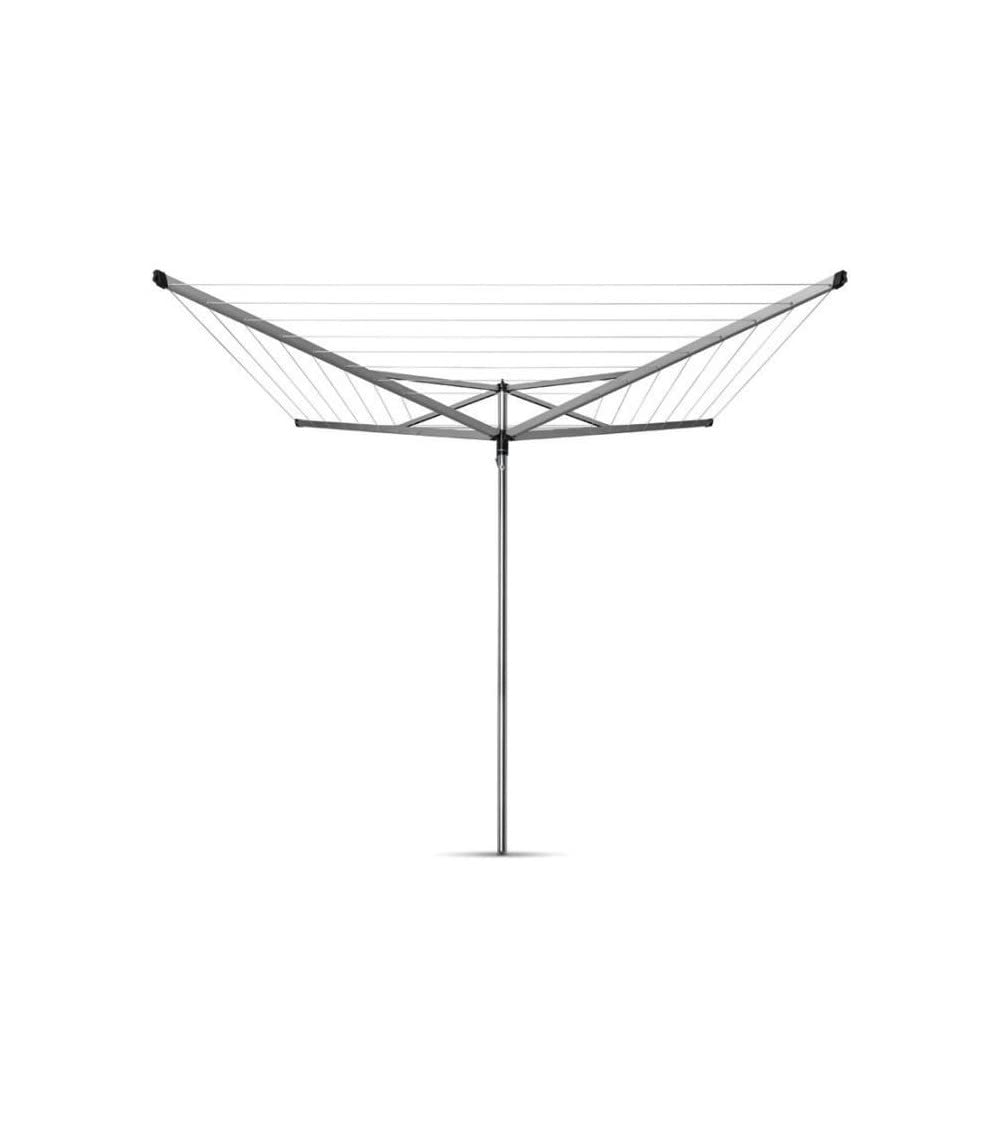 Brabantia 50m Essential Rotary Washing Line (Metallic Grey) Collapsible Umbrella System, 4 Arm Outdoor Clothes Dryer + 35mm Plastic Ground Tube