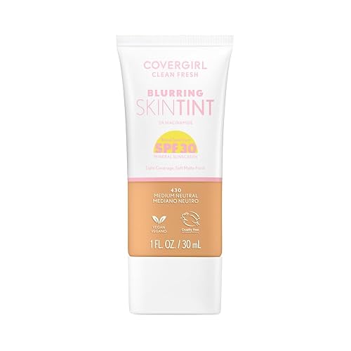 COVERGIRL Clean Fresh Blurring Skin Tint with SPF 30, 430 Medium Neutral, Liquid Foundation, Soft Matte Finish, Smooths, Brightens, Blurs Pores, Mineral Sunscreen, Vegan Formula