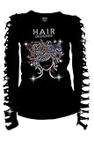 Active Junior Hair Designer Rhinestones T-shirt Ripped Slit Cut Out Salon Stylist Shirt (Large)
