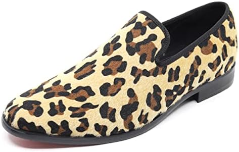 FQEQNQG Men\'s Leopard Print Velvet Loafers Penny Slip On Smoking Wedding Shoes Amazon.com | XQWFH Mens Leopard Loafers Leather Embroidery  main image 4