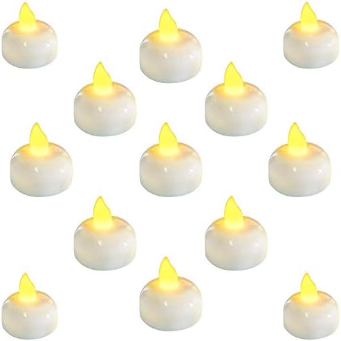Pack of 24 Floating Led Candles, Flickering Waterproof Tea Lights, Battery Operated Tealights, Pool, Wedding, Party, Amber Yellow
