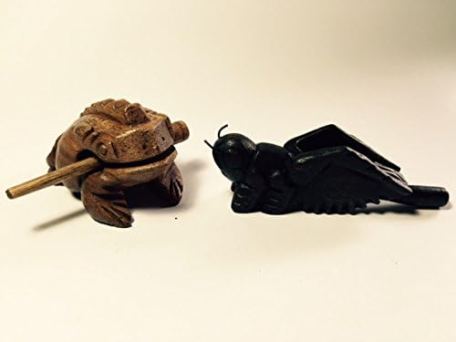 Wooden Percussion 2 Piece Set of 3 Inch Light Brown Frog and 3 Inch Brown Cricket