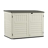 Suncast 5' x 3' Horizontal Stow-Away Storage Shed - Natural Wood-like Outdoor Storage for Trash Cans and Yard Tools - All-Weather Resin, Hinged Lid, Reinforced Floor - Vanilla and Stoney