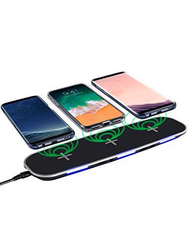 Qi Compatible Wireless Charger, Insten Wireless Charging Pad Charging Hub 3 Slots 2 USB Ports Compatible with iPhone X/XR/XS/XS Max iPhone 8/ Samsung Galaxy S10/S10 Plus/S10e/S9/S9+/S8, Black