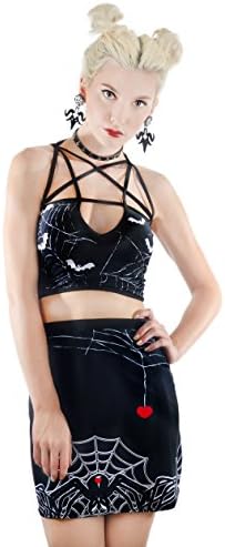 Rat Baby Women's Widow Bats Webs All Over Print Crop Strappy Pentagram Top