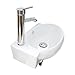 Sliverylake Bathroom Corner Sink Wall Mounted Sink White Porcelain Ceramic Vessel Sink and Faucet Combo