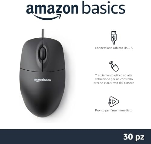 Mouse USB a 3 pulsanti con cavo (Nero), confezione da 30