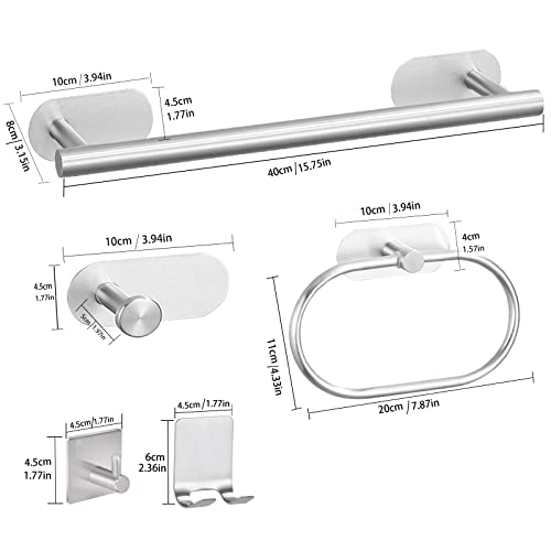 Linyoish 7-Pieces Keine Bohrbadzubehör Set Edelstahl-Handtuchstange, Robenhaken, Handtuchring, Kleberhaken, Rasiererhalter (Silber)