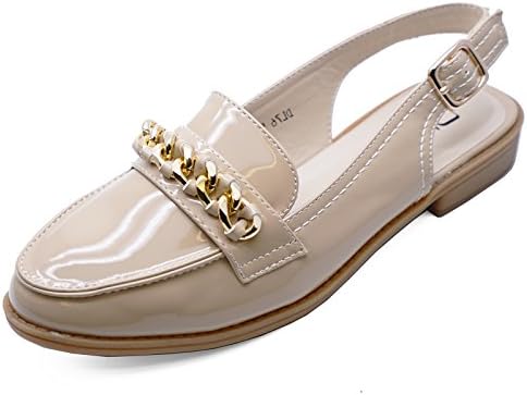 HeelzSoHigh Ladies Patent Beige Slip-On Flat Loafers Smart Slingback Comfy Work Shoes Sizes 3-8