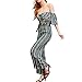 Lanzom Women's Sexy Striped Off Shoulder 2 Pieces Jumpsuit Tops and Pants Set (Medium, Striped)