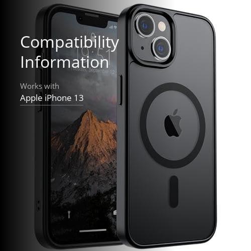SUPFINE Magnetic for iPhone 14 Case & iPhone 13 Case (Compatible with MagSafe)(Military Grade Drop Protection) Translucent Matte Shockproof Phone Cover,Black
