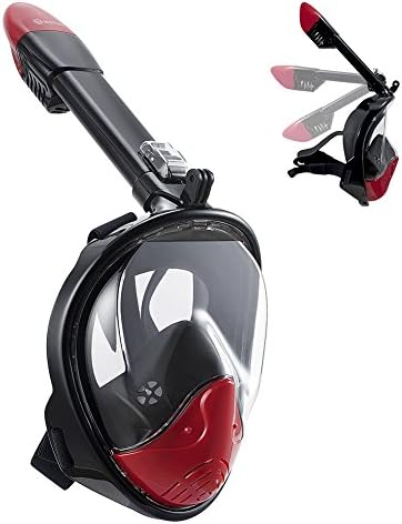 WSTOO 180° Full Face Snorkel Mask Panoramic view snorkel Mask For Adults And Kid With Anti-Fog Anti-Leak Snorkeling Design,See More water world(180° WIDE VIEW Foldable Black/Red,Small/Medium)