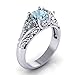 Dolland Women's Silver Oval Cut Natural Aquamarine Cubic Zirconia Ring Engagement Ring,6#