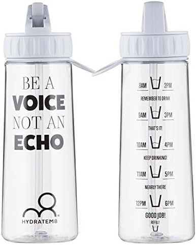 HYDRATEM8 Grey 600ml Hydration Tracker Water Bottle With Motivational Quote 'Be A Voice Not An Echo', BPA Free