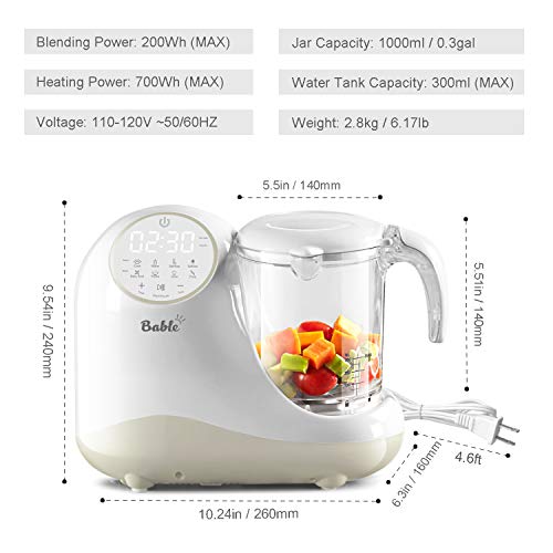 Baby Food Maker for Infants and Toddlers, Bable All in 1 Food Processor Mills Machine with Steam, Blend, Chop, Disinfect, Reheater, Grinder and Auto Cleaning, Touch Control Panel, Auto Shut-Off