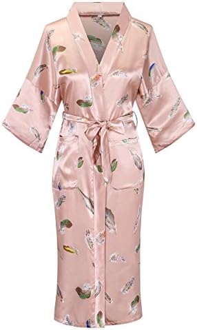 DandyChicWomen's Long Floral Satin Robes Imitation Silk Sleepwear Bridal Dressing Gown for Bridesmaid Nightgown