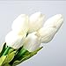 StillCool Artificial Flowers Tulip 12pc/Set Pu Stunning Holland Mini Tulip Real Touch Wedding Flower Artificial Flowers Latex Plants for Party Home Hotel Event Decoration (White)