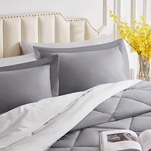 Lifewit Grey Queen Comforter Set 8 Pieces Ultra Soft Diamond Pattern