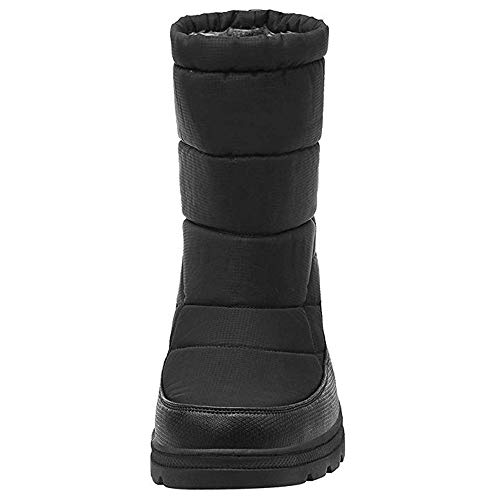 SILENTCARE Mens Winter Mid-Calf Snow Boot Fur Warm Waterproof Slip On Outdoor Athletic (Men 11 M US, Black) - Thumbnail 3