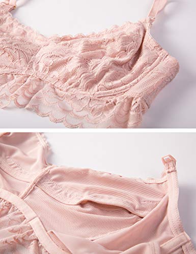 MOMANDA Women's Underwire Lace Nursing Hands-Free Pumping Bra Adobe Rose 40D - Thumbnail 4