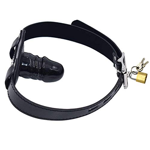 Mouth Gag Leather Mask Hood – Soft Silicone Adjustable Strap-On Lockable Belt Penis Dildo Mouth Gag Durable BDSM Sex Toy Adjustable for Couples (Short Mouth Gag(1.97inch), Black)