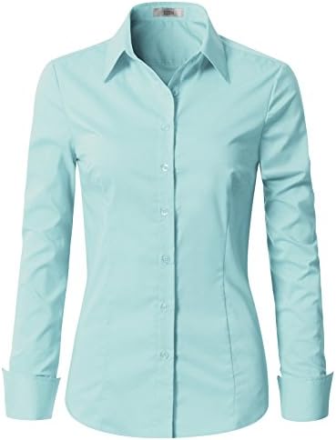 EZEN Womens Slim-Fit Long Sleeve Stretchy Button Down Collar Office Formal Casual Shirt Blouse