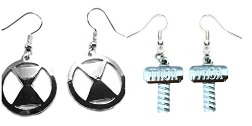 Silver Black Widow Logo and Thor Hammer Dangle Earrings w/Gift Box